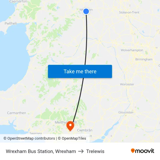 Wrexham Bus Station, Wrexham to Trelewis map