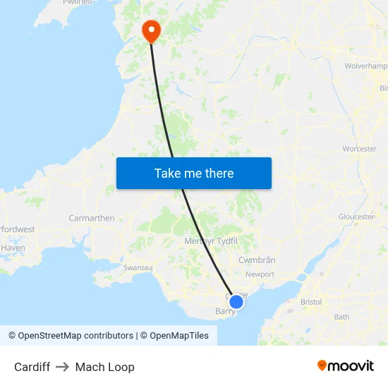 Cardiff to Mach Loop map