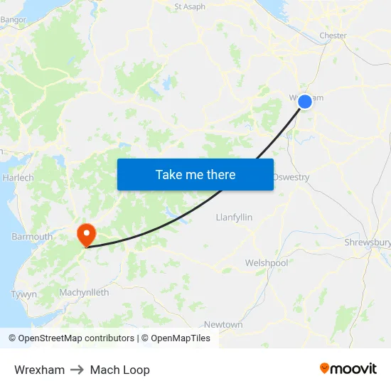 Wrexham to Mach Loop map
