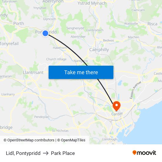 Lidl, Pontypridd to Park Place map