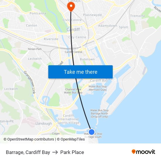 Barrage, Cardiff Bay to Park Place map