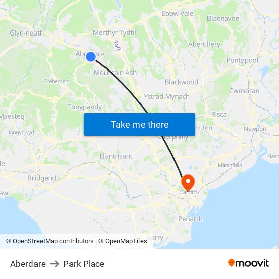 Aberdare to Park Place map