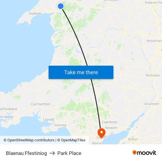 Blaenau Ffestiniog to Park Place map