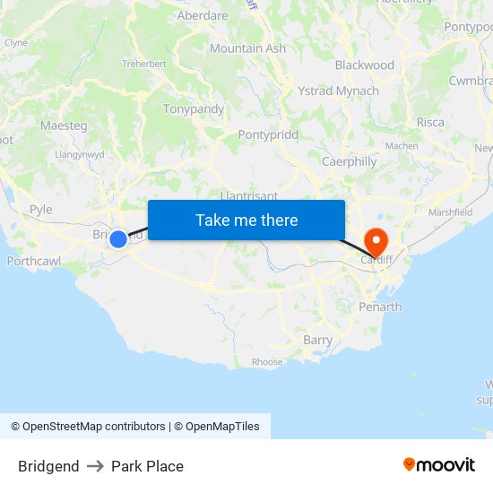 Bridgend to Park Place map