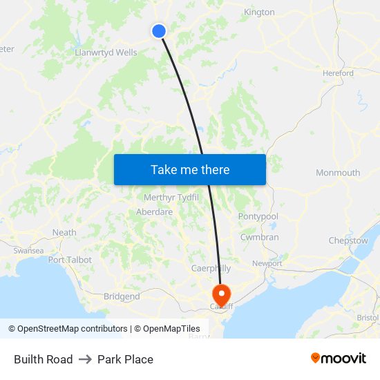 Builth Road to Park Place map