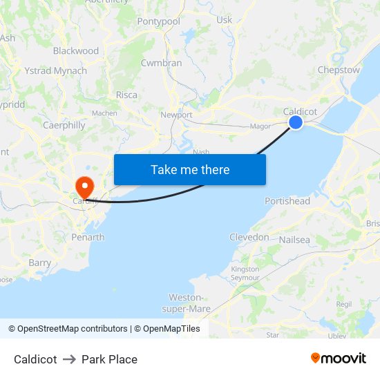 Caldicot to Park Place map