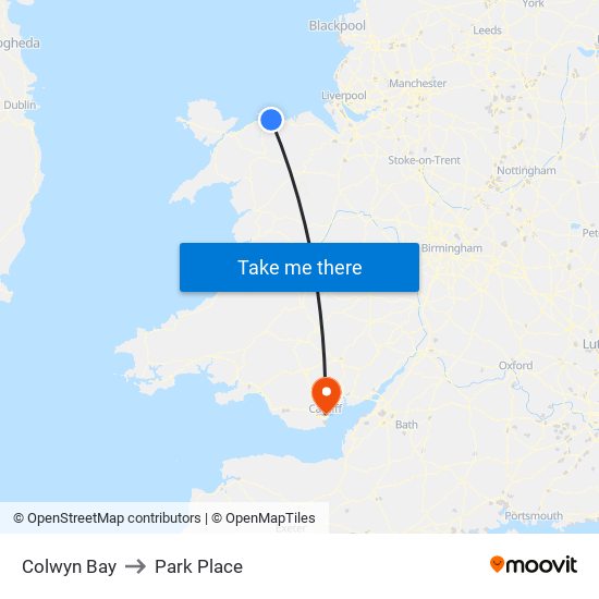 Colwyn Bay to Park Place map