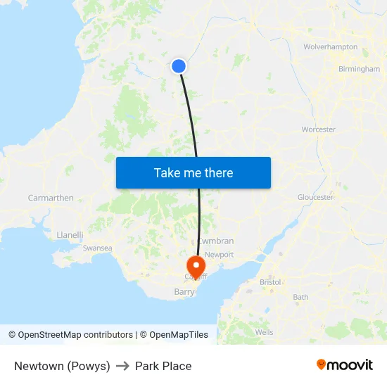 Newtown (Powys) to Park Place map