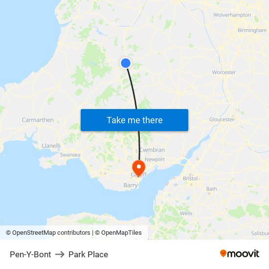 Pen-Y-Bont to Park Place map