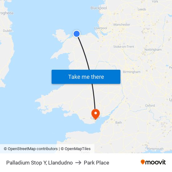 Palladium Stop Y, Llandudno to Park Place map