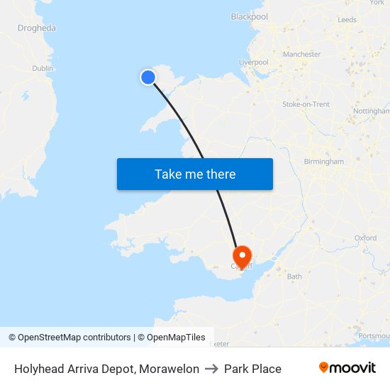 Holyhead Arriva Depot, Morawelon to Park Place map