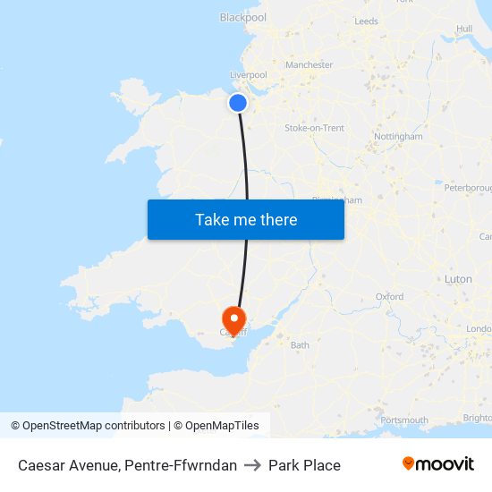 Caesar Avenue, Pentre-Ffwrndan to Park Place map