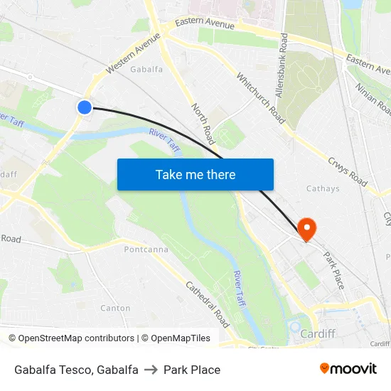 Gabalfa Tesco, Gabalfa to Park Place map