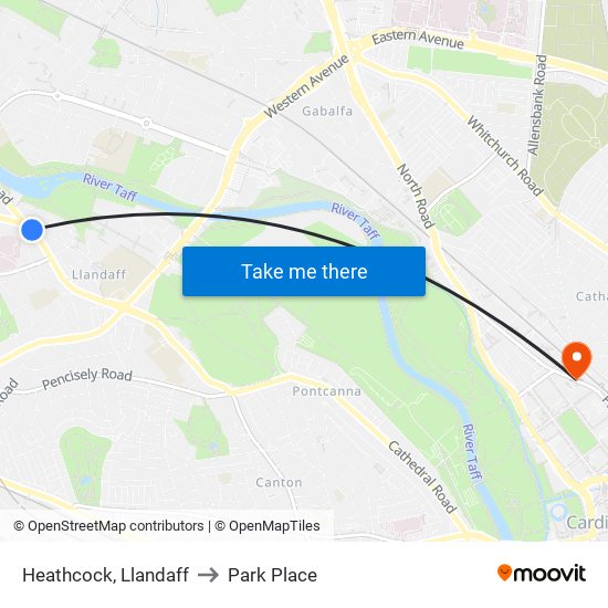 Heathcock, Llandaff to Park Place map