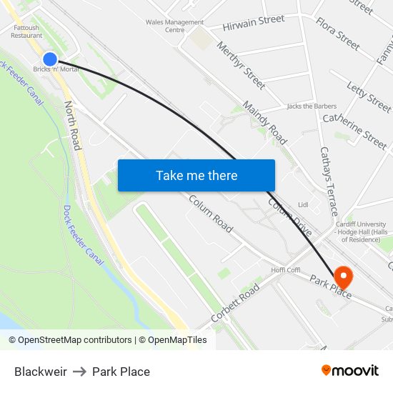 Blackweir to Park Place map