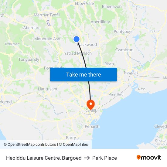 Heolddu Leisure Centre, Bargoed to Park Place map