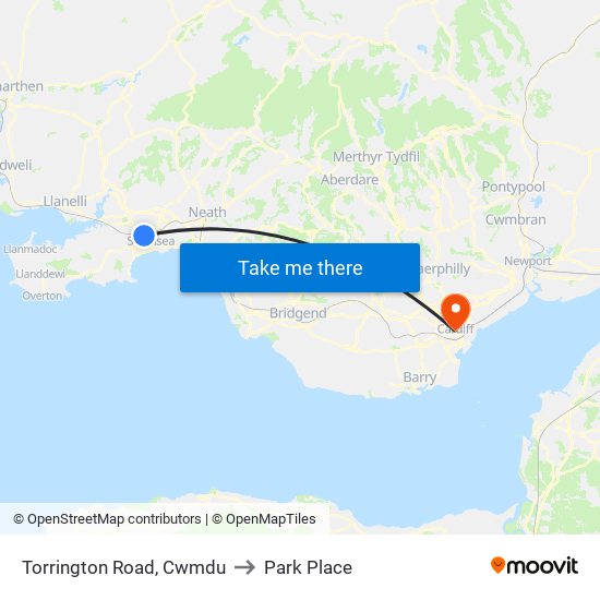 Torrington Road, Cwmdu to Park Place map