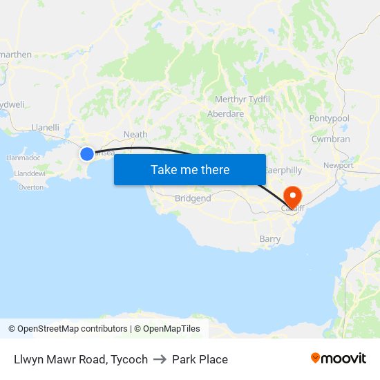 Llwyn Mawr Road, Tycoch to Park Place map