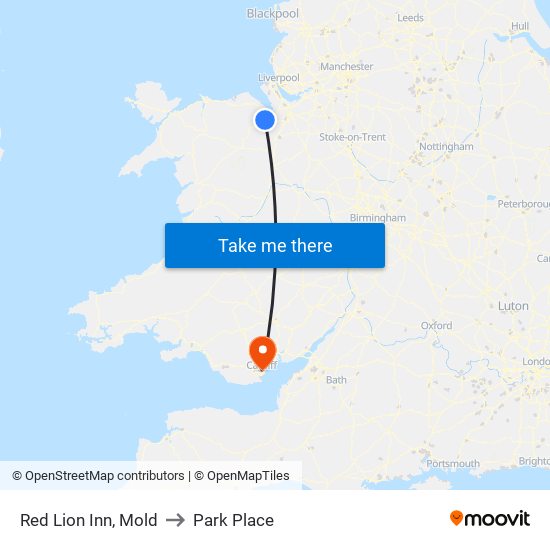 Red Lion Inn, Mold to Park Place map