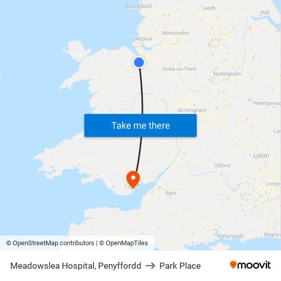 Meadowslea Hospital, Penyffordd to Park Place map