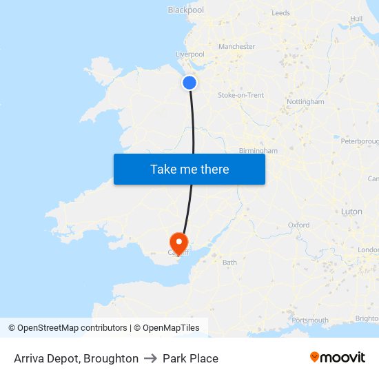 Arriva Depot, Broughton to Park Place map