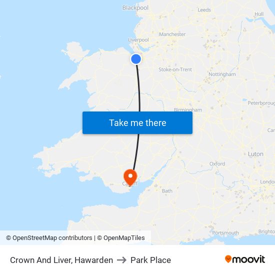 Crown And Liver, Hawarden to Park Place map