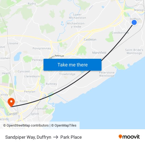 Sandpiper Way, Duffryn to Park Place map