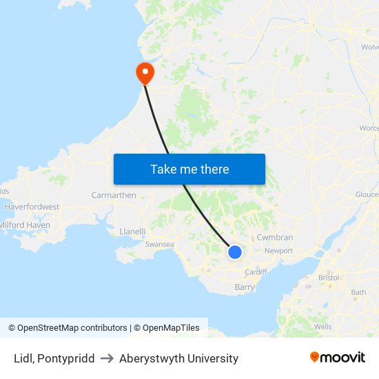 Lidl, Pontypridd to Aberystwyth University map