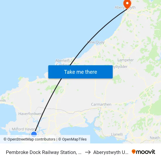 Pembroke Dock Railway Station, Pembroke Dock to Aberystwyth University map