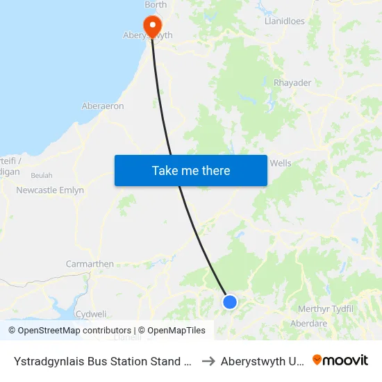 Ystradgynlais Bus Station Stand 2, Ystradgynlais to Aberystwyth University map