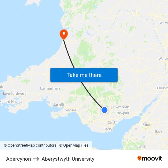 Abercynon to Aberystwyth University map