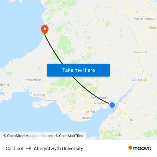 Caldicot to Aberystwyth University map