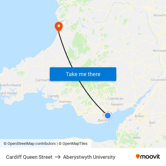 Cardiff Queen Street to Aberystwyth University map