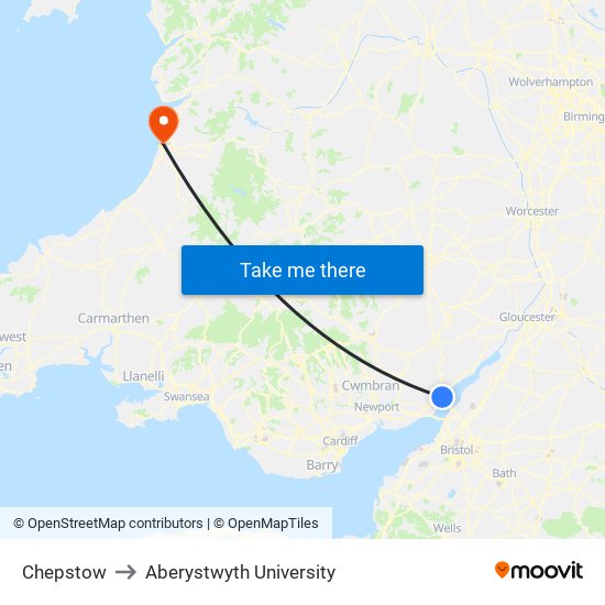 Chepstow to Aberystwyth University map