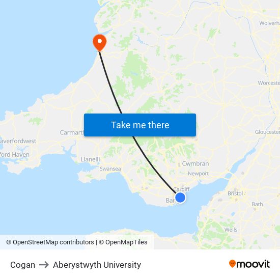 Cogan to Aberystwyth University map