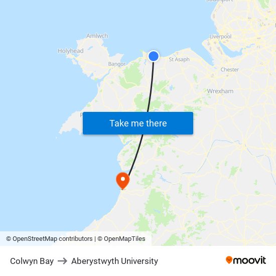 Colwyn Bay to Aberystwyth University map