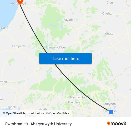 Cwmbran to Aberystwyth University map