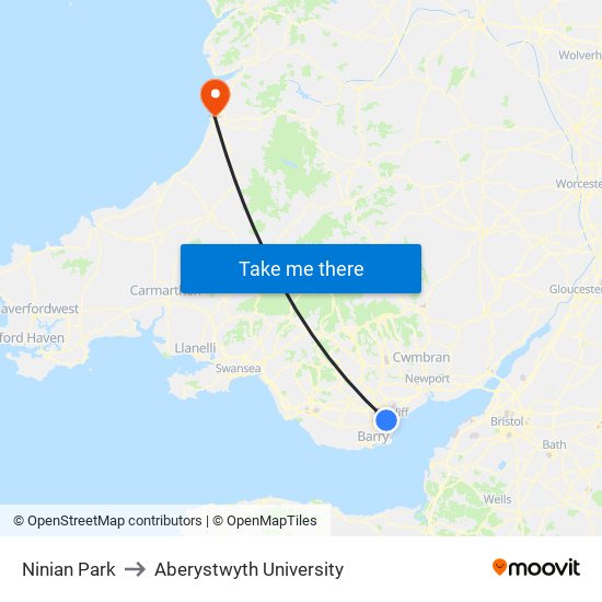 Ninian Park to Aberystwyth University map
