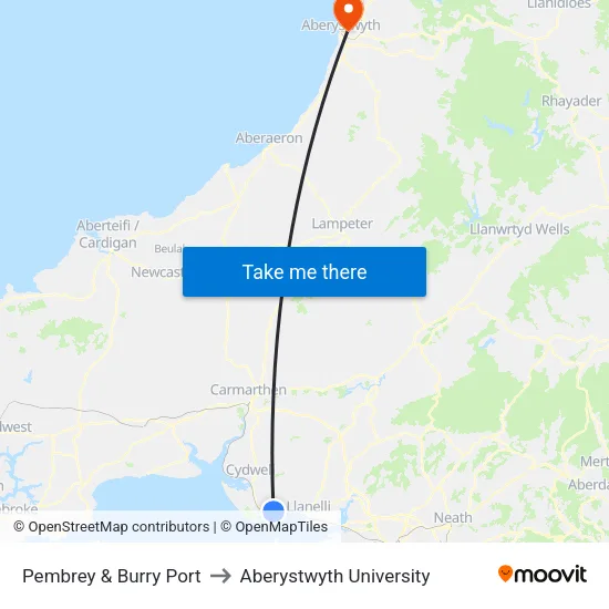 Pembrey & Burry Port to Aberystwyth University map