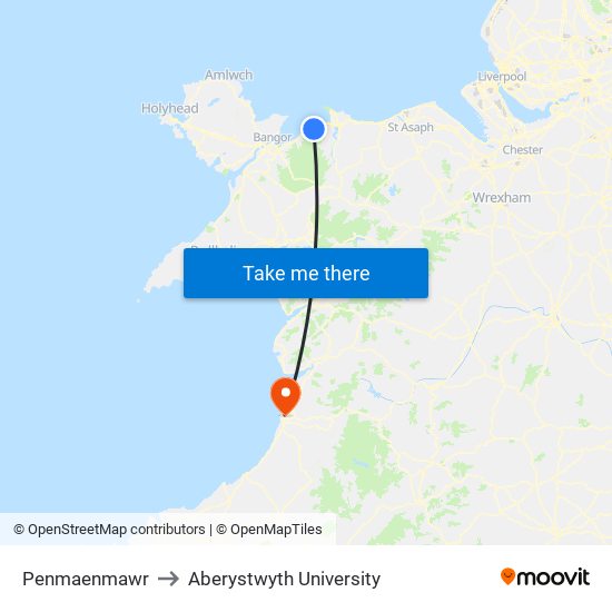 Penmaenmawr to Aberystwyth University map