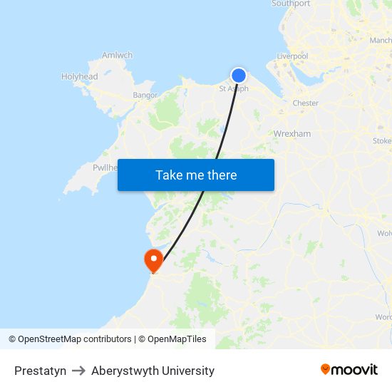Prestatyn to Aberystwyth University map