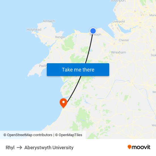 Rhyl to Aberystwyth University map