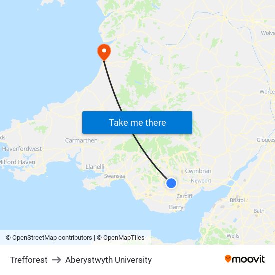 Trefforest to Aberystwyth University map