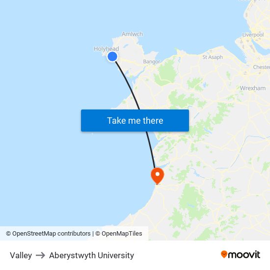 Valley to Aberystwyth University map