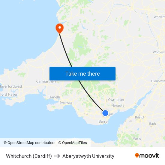 Whitchurch (Cardiff) to Aberystwyth University map