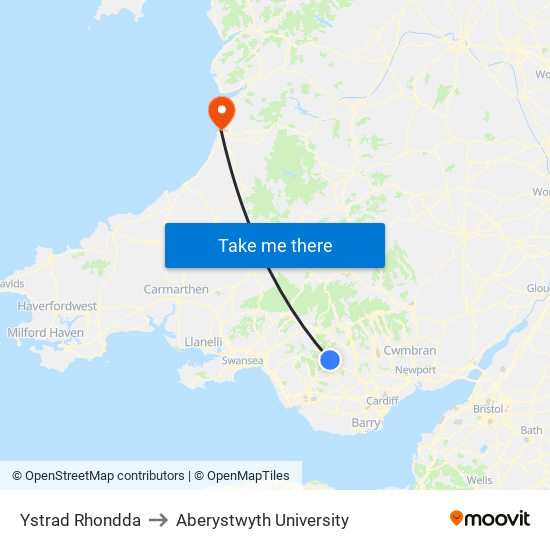 Ystrad Rhondda to Aberystwyth University map