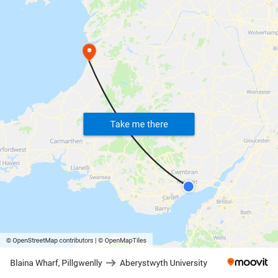 Blaina Wharf, Pillgwenlly to Aberystwyth University map