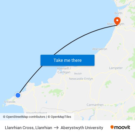 Llanrhian Cross, Llanrhian to Aberystwyth University map