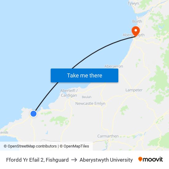 Ffordd Yr Efail 2, Fishguard to Aberystwyth University map