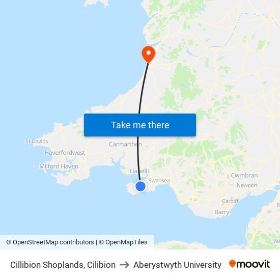 Cillibion Shoplands, Cilibion to Aberystwyth University map
